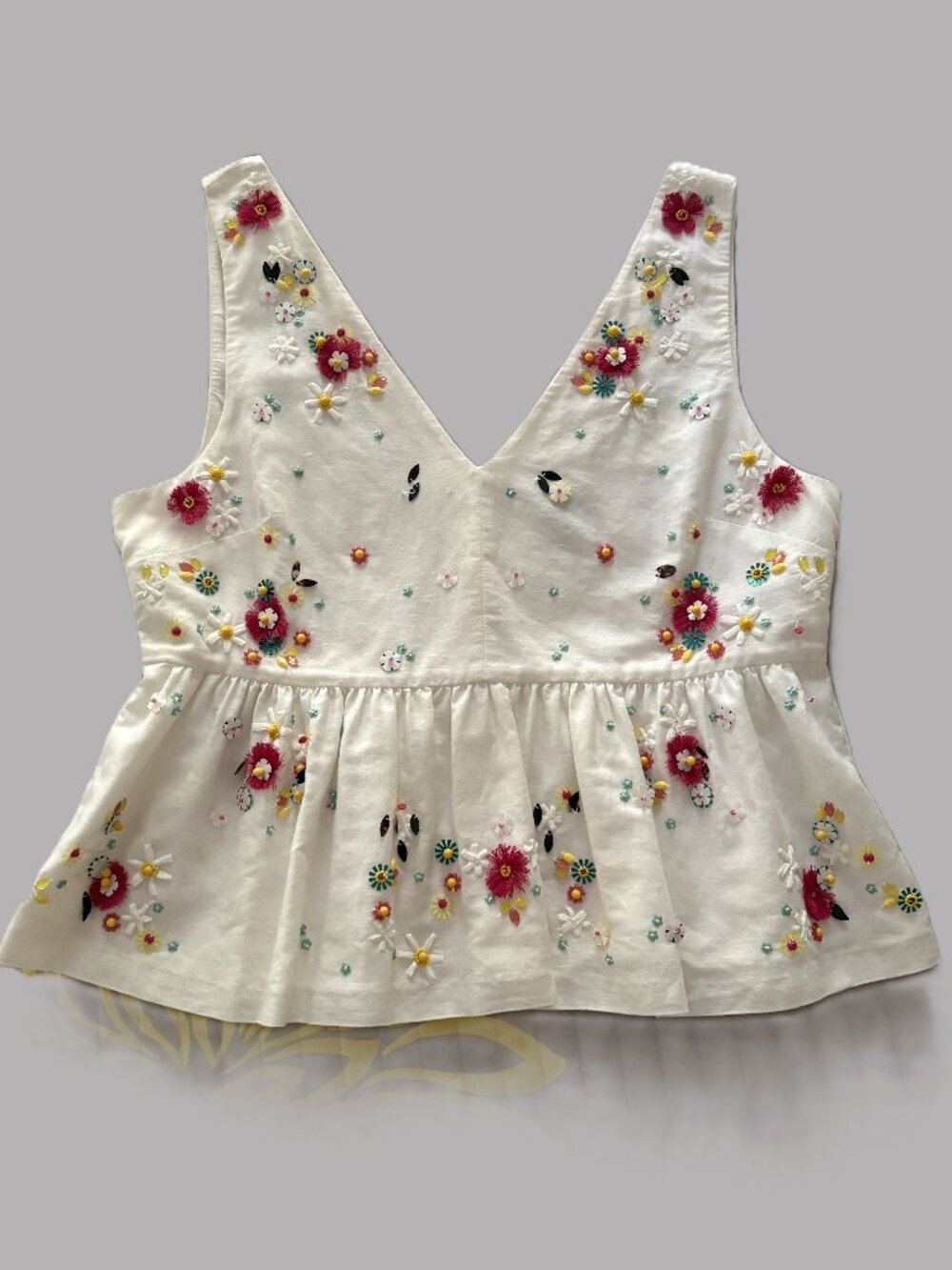 J.Crew sleeveless, mixed media off-white blouse, size 12